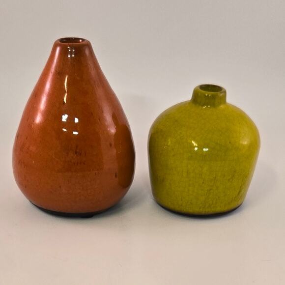 Unbranded Other - Colorful Ceramic Bud Vases Set of 2 MCM Style Decor Orange Yellow 6" and 4"